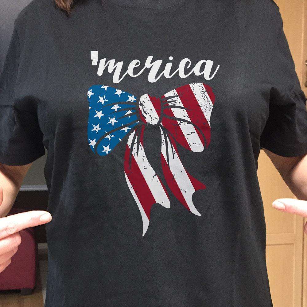 Designs by MyUtopia Shout Out:America Flag Bow Adult Unisex T-Shirt