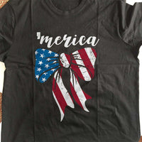 Load image into Gallery viewer, Designs by MyUtopia Shout Out:America Flag Bow Adult Unisex T-Shirt
