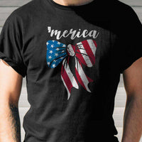 Load image into Gallery viewer, Designs by MyUtopia Shout Out:America Flag Bow Adult Unisex T-Shirt
