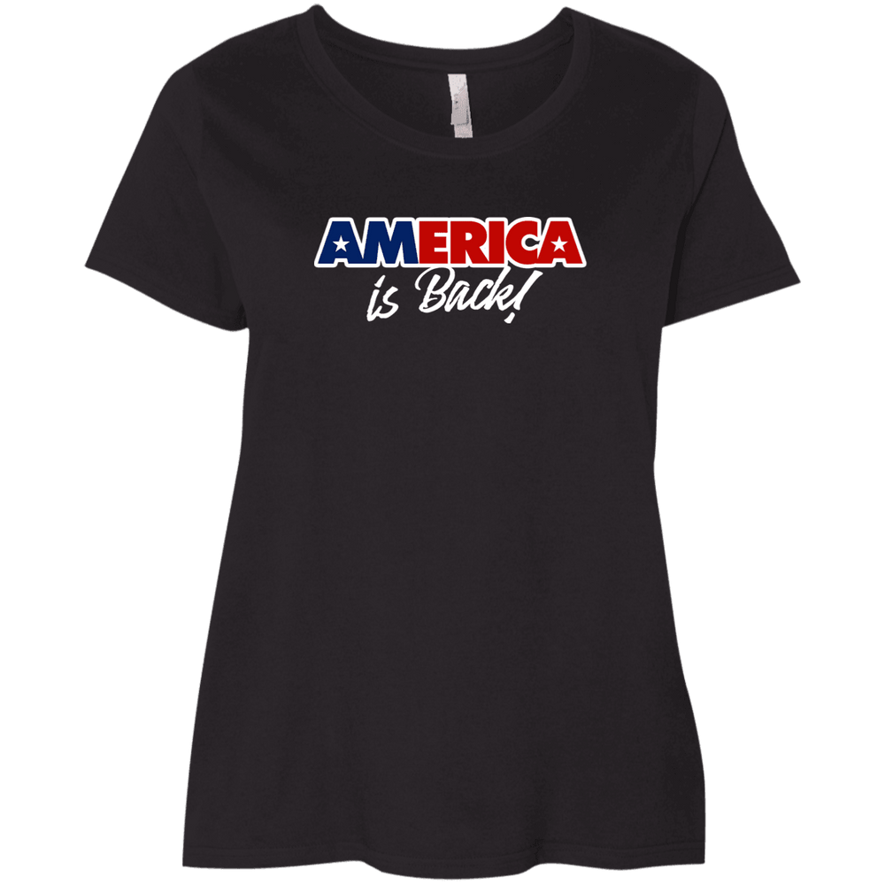 Designs by MyUtopia Shout Out:America Is Back Ladies' Plus Size Curvy T-Shirt,Black / Plus 1X,Ladies T-Shirts
