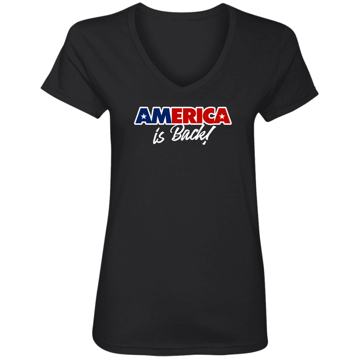 Designs by MyUtopia Shout Out:America Is Back Ladies' V-Neck T-Shirt,Black / S,Ladies T-Shirts