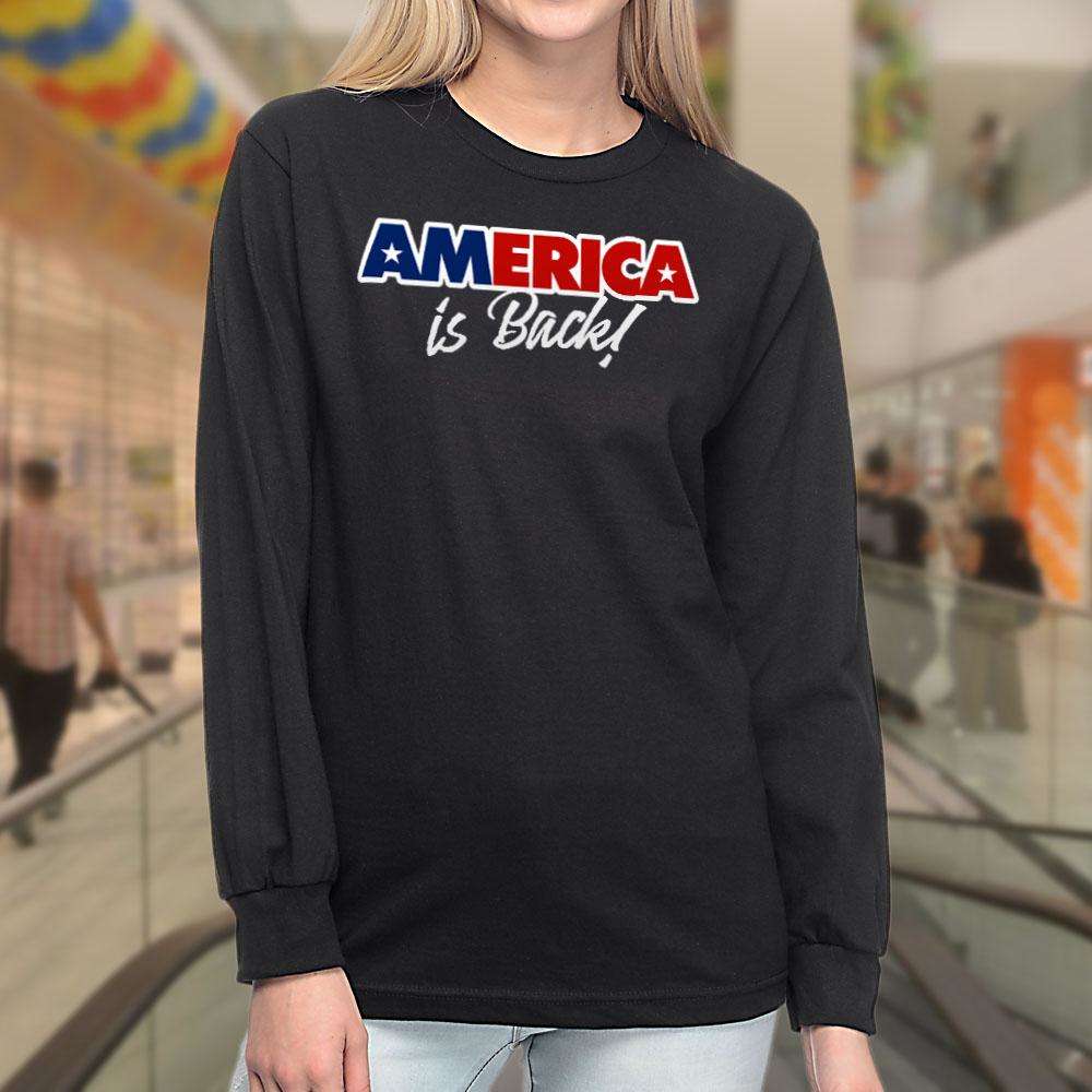 Designs by MyUtopia Shout Out:America Is Back Trump Long Sleeve Ultra Cotton T-Shirt