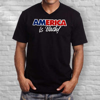 Load image into Gallery viewer, Designs by MyUtopia Shout Out:America Is Back Trump Men&#39;s Printed V-Neck T-Shirt
