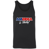 Load image into Gallery viewer, Designs by MyUtopia Shout Out:America Is Back Trump Unisex Tank,X-Small / Black,Tank Tops
