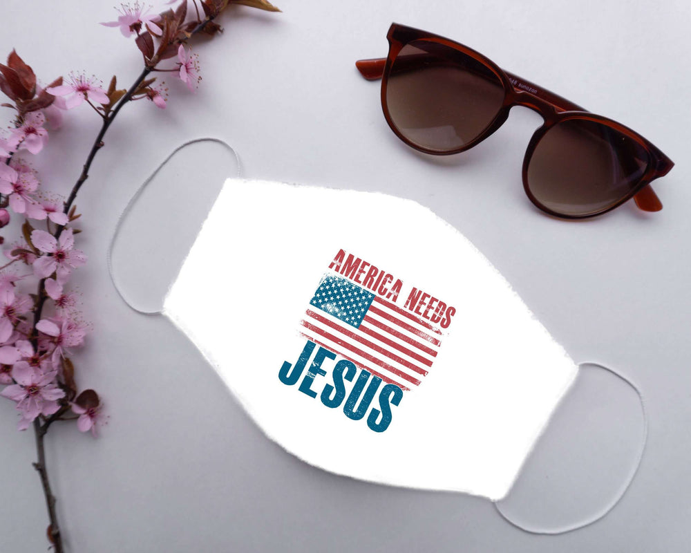 Designs by MyUtopia Shout Out:America Needs Jesus Adult Fabric Face Mask with Elastic Ear Loops