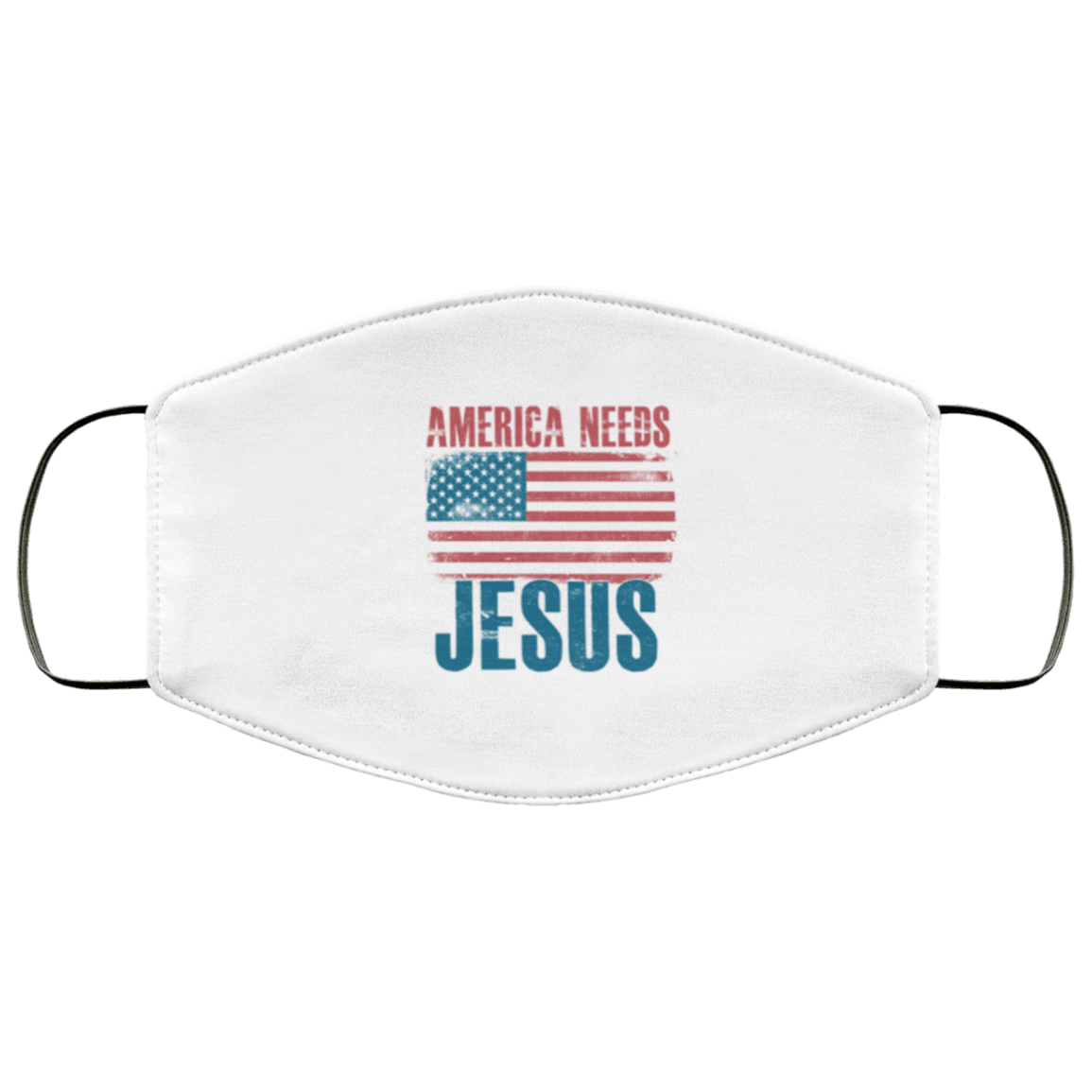 Designs by MyUtopia Shout Out:America Needs Jesus Adult Fabric Face Mask with Elastic Ear Loops,3 Layer Fabric Face Mask / White / Adult,Fabric Face Mask