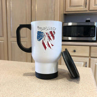 Load image into Gallery viewer, Designs by MyUtopia Shout Out:American Flag Bow 14 oz Stainless Steel Travel Coffee Mug w. Twist Close Lid
