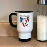 Load image into Gallery viewer, Designs by MyUtopia Shout Out:American Flag Bow 14 oz Stainless Steel Travel Coffee Mug w. Twist Close Lid
