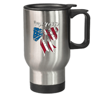 Load image into Gallery viewer, Designs by MyUtopia Shout Out:American Flag Bow 14 oz Stainless Steel Travel Coffee Mug w. Twist Close Lid,Stainless / 14 oz,Travel Mug
