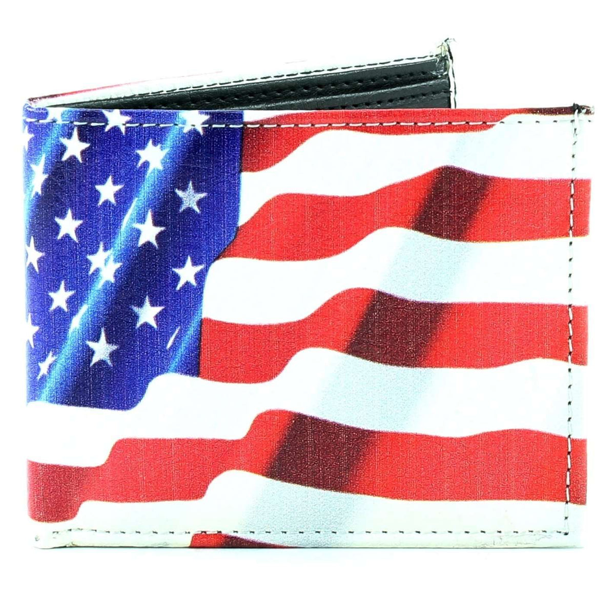 Designs by MyUtopia Shout Out:American Flag Mens Bifold Wallet with Flip Up ID Window Faux Leather