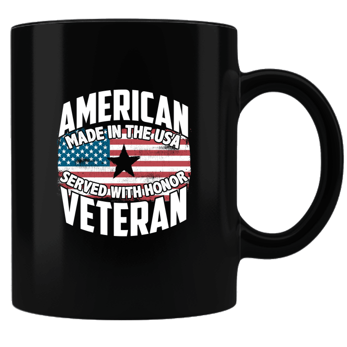 Designs by MyUtopia Shout Out:American Veteran Made in the USA Served With Honor Ceramic Coffee Mug -Black