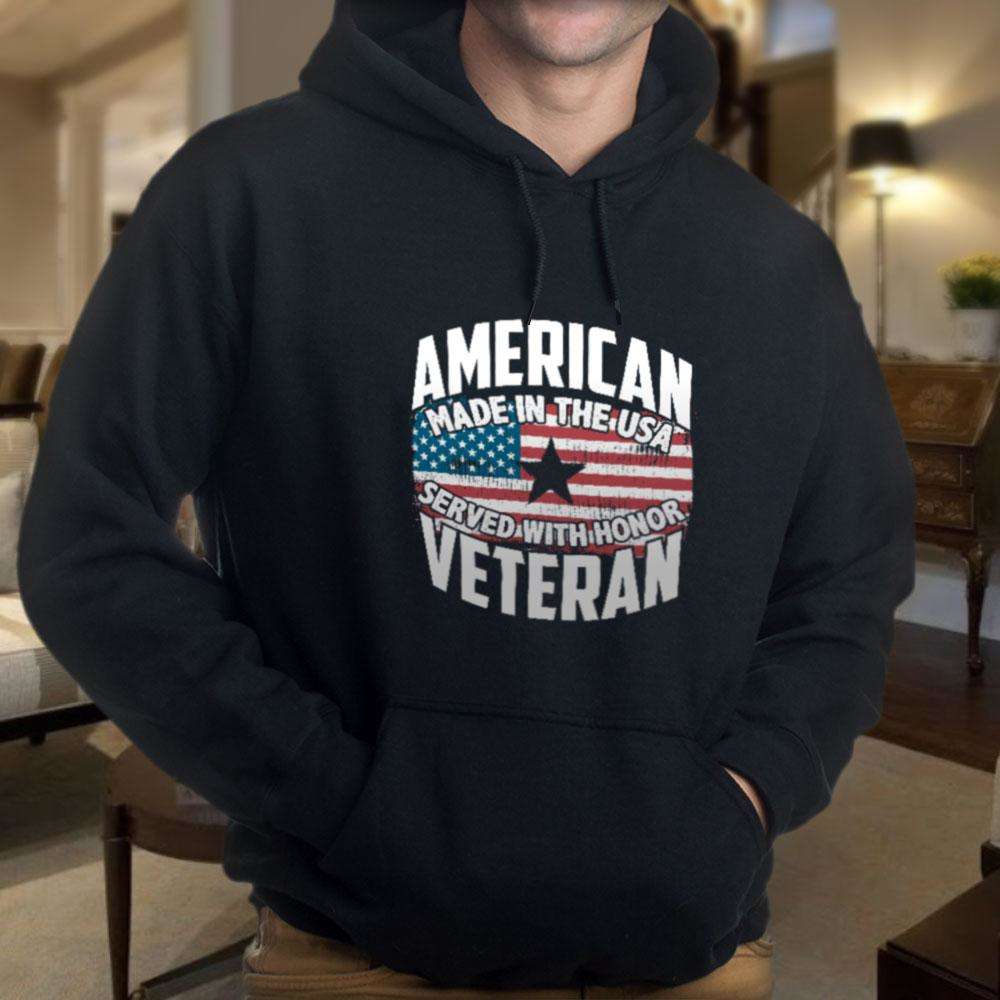 Designs by MyUtopia Shout Out:American Veteran Made in the USA Served With Honor Core Fleece Pullover Hoodie
