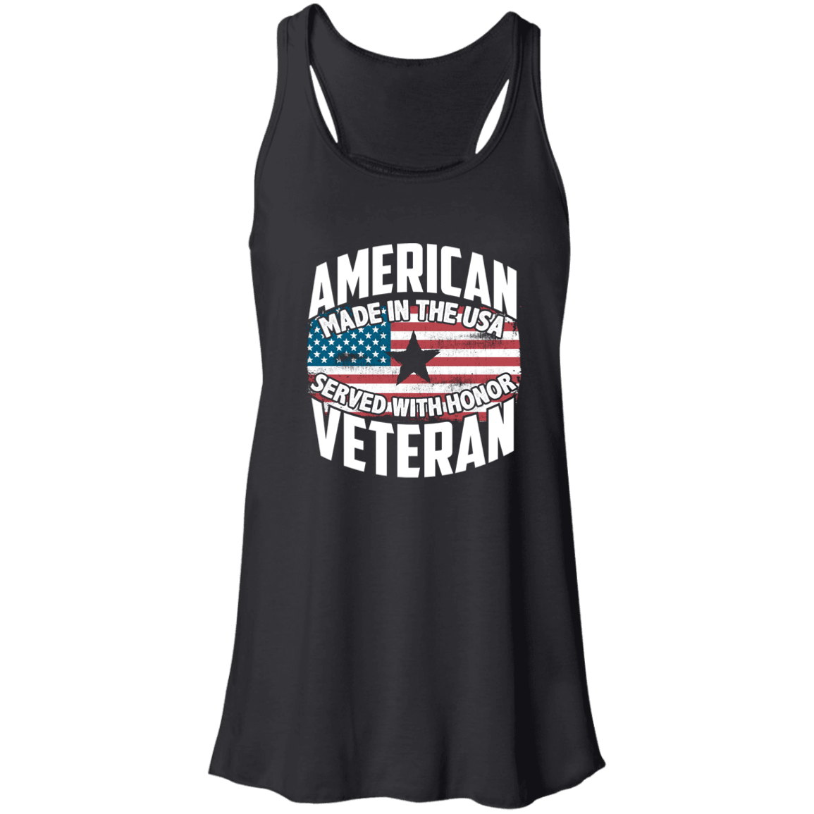 Designs by MyUtopia Shout Out:American Veteran Made in the USA Served With Honor Flowy Racerback Tank,X-Small / Black,Tank Tops