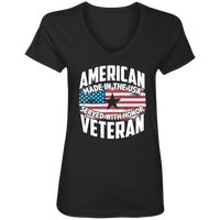 Load image into Gallery viewer, Designs by MyUtopia Shout Out:American Veteran Made in the USA Served With Honor Ladies&#39; V-Neck T-Shirt,S / Black,Ladies T-Shirts
