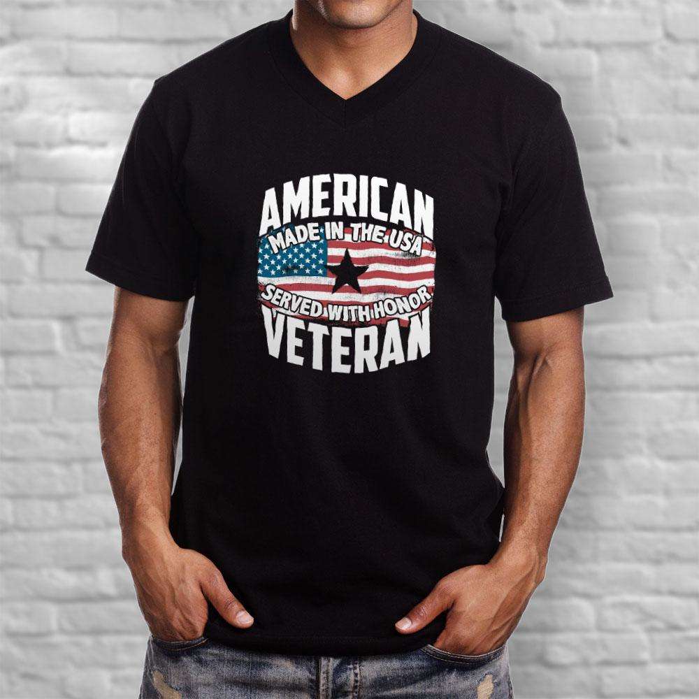 Designs by MyUtopia Shout Out:American Veteran Made in the USA Served With Honor Men's Printed V-Neck T-Shirt