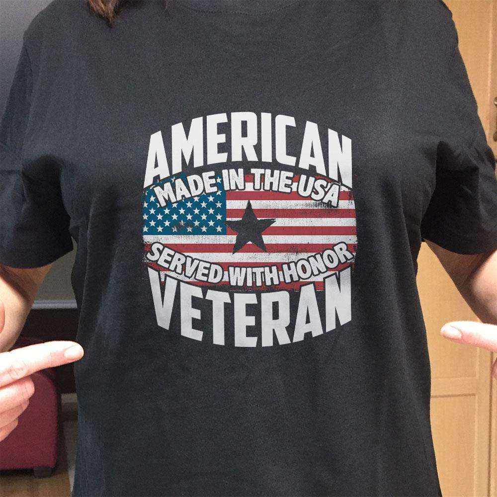 Designs by MyUtopia Shout Out:American Veteran Made in the USA Served With Honor Unisex T-Shirt