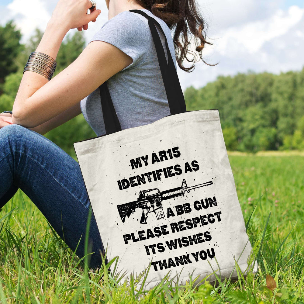 Designs by MyUtopia Shout Out:AR15 BB Gun Identity Fabric Totebag Reusable Shopping Tote