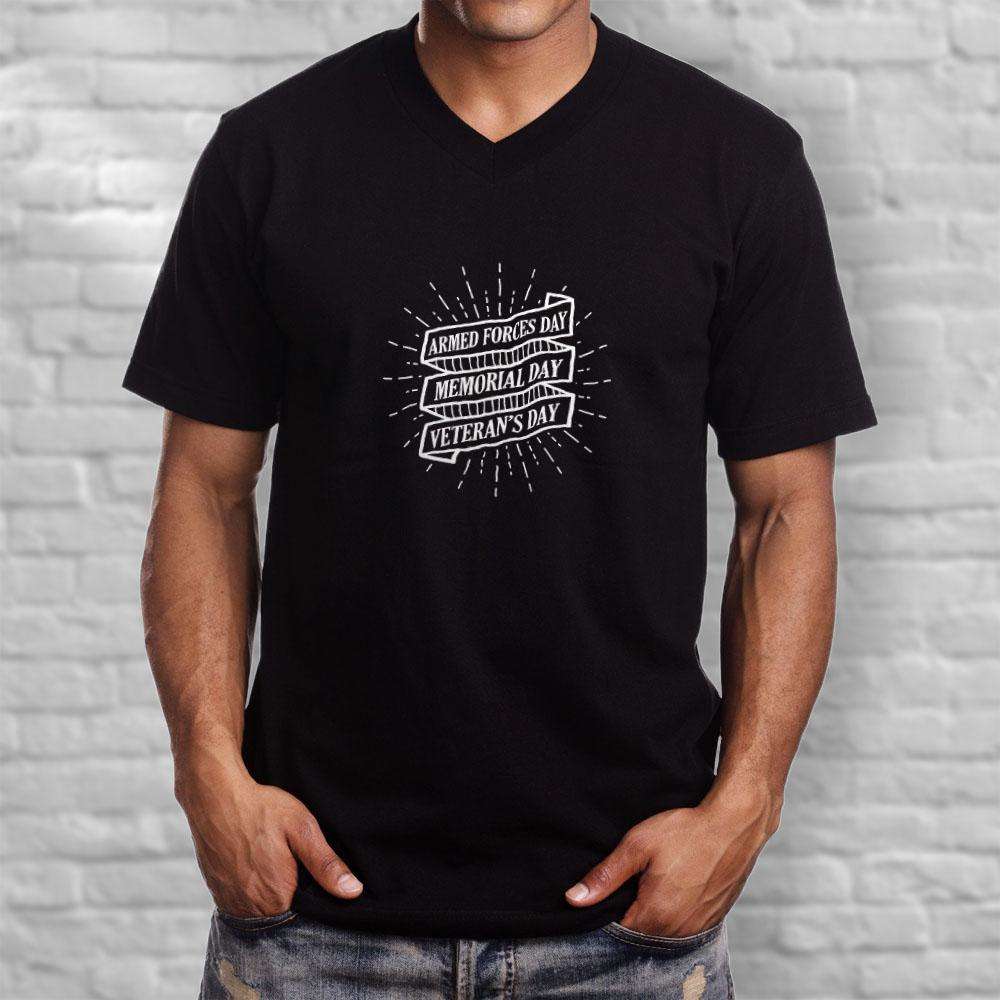 Designs by MyUtopia Shout Out:Armed Forces Day, Memorial Day, Veterans Day Men's Printed V-Neck T-Shirt