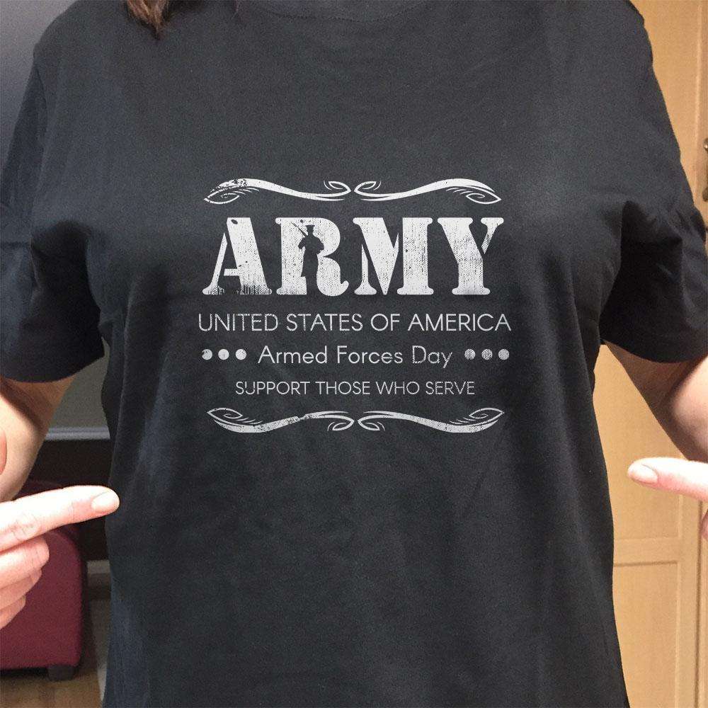 Designs by MyUtopia Shout Out:Army - Armed Forces Day - Support Those Who Serve Adult Unisex T-Shirt