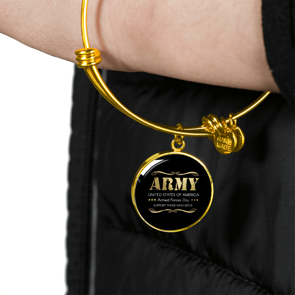 Designs by MyUtopia Shout Out:Army - Armed Forces Day - Support Those Who Serve Personalized Engravable Keepsake Bangle Bracelet