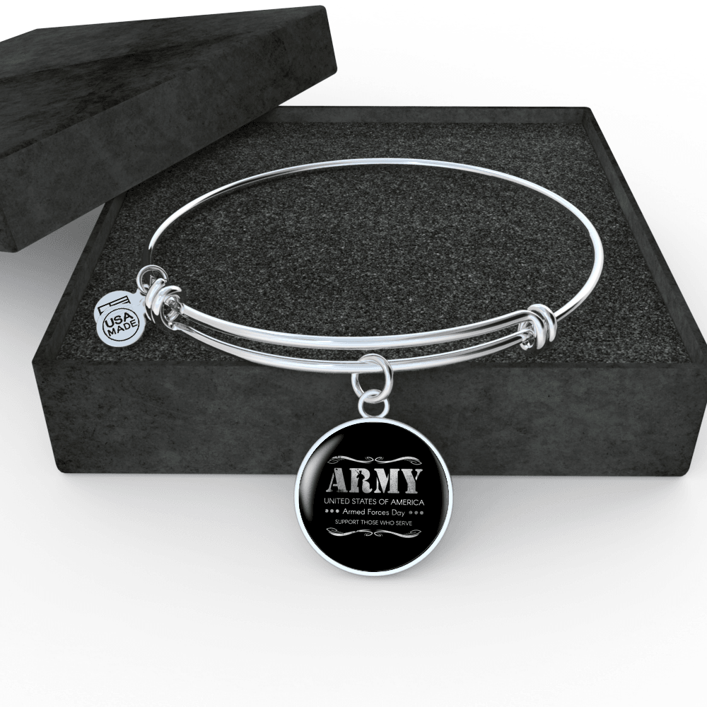 Designs by MyUtopia Shout Out:Army - Armed Forces Day - Support Those Who Serve Personalized Engravable Keepsake Bangle Bracelet,Silver / No,Wire Bracelet