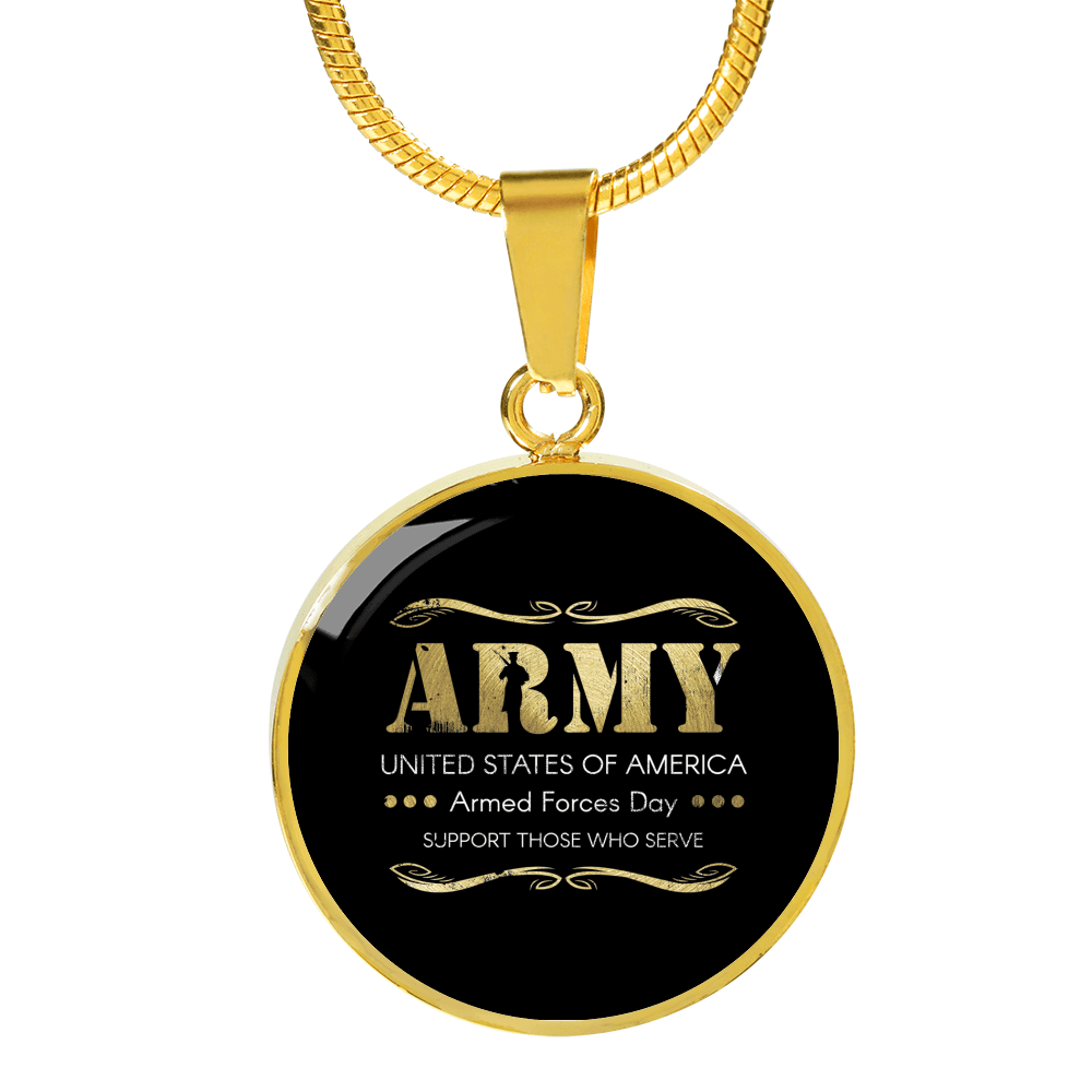 Designs by MyUtopia Shout Out:Army - Armed Forces Day - Support Those Who Serve Personalized Engravable Keepsake Necklace,Gold / No,Necklace