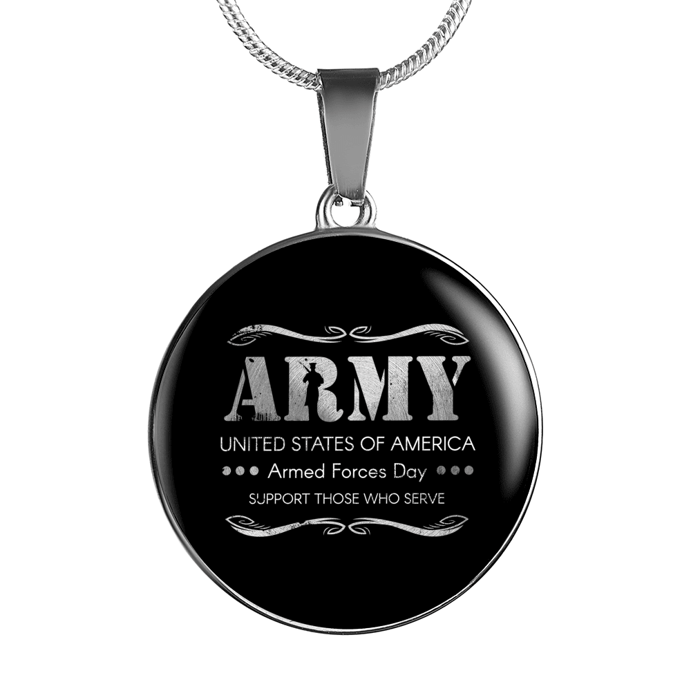 Designs by MyUtopia Shout Out:Army - Armed Forces Day - Support Those Who Serve Personalized Engravable Keepsake Necklace,Silver / No,Necklace