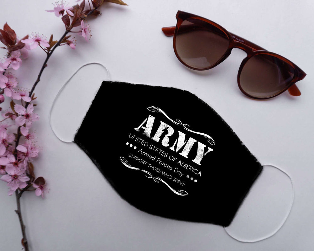 Designs by MyUtopia Shout Out:Army Armed Forces Day Adult Fabric Face Mask with Elastic Ear Loops