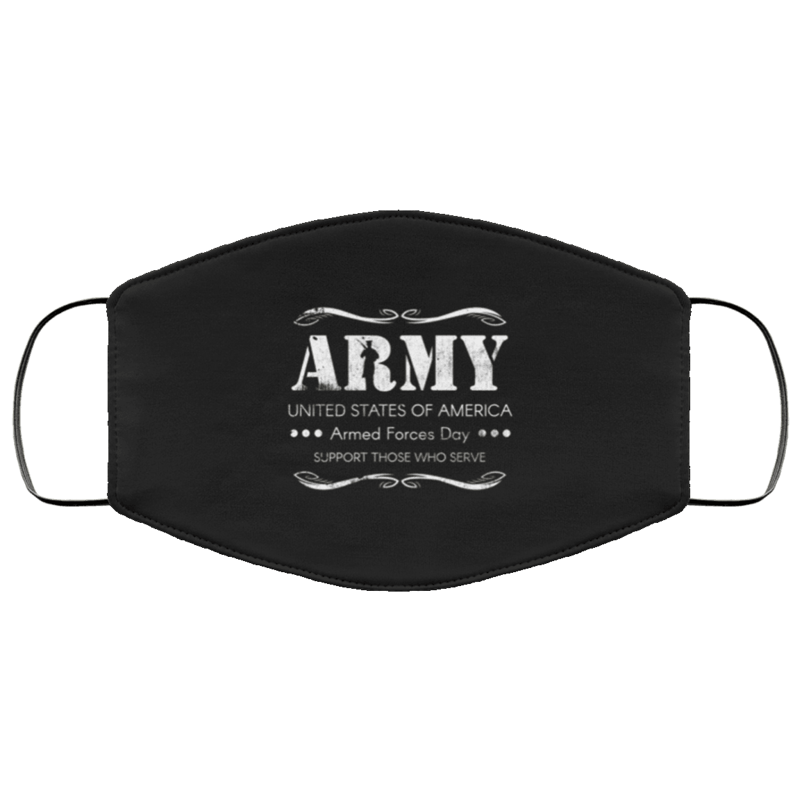 Designs by MyUtopia Shout Out:Army Armed Forces Day Adult Fabric Face Mask with Elastic Ear Loops,3 Layer Fabric Face Mask / Black / Adult,Fabric Face Mask