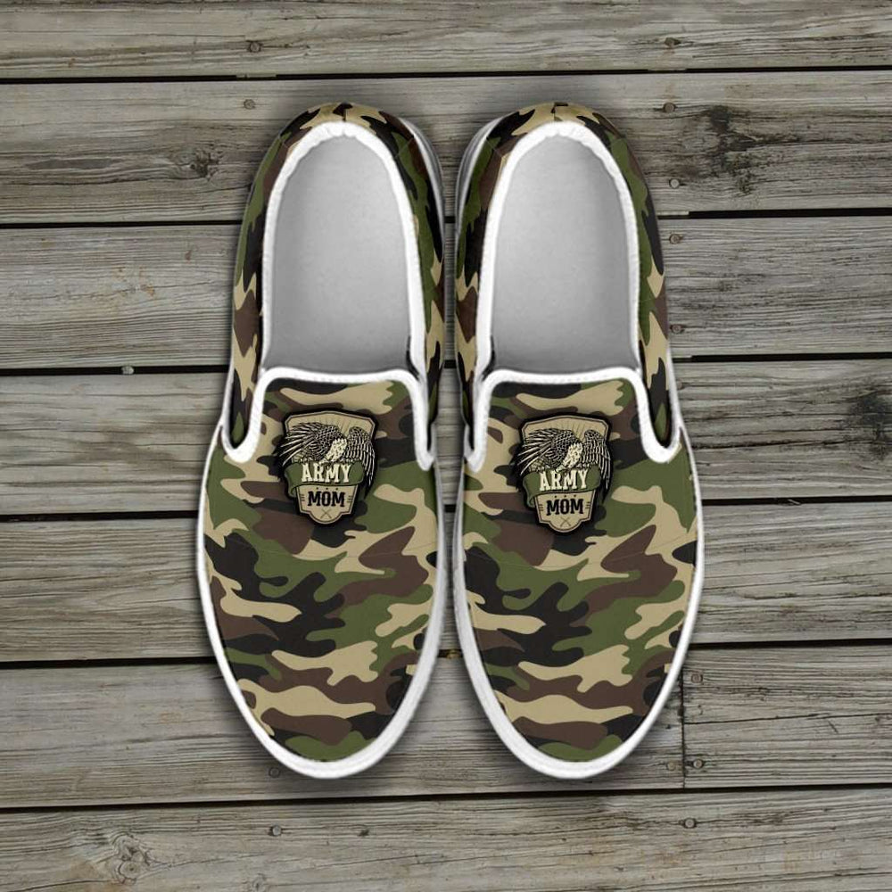Designs by MyUtopia Shout Out:Army Mom Camo Slip-on Shoes,US6 (EU36) / Green Camo,Slip on sneakers