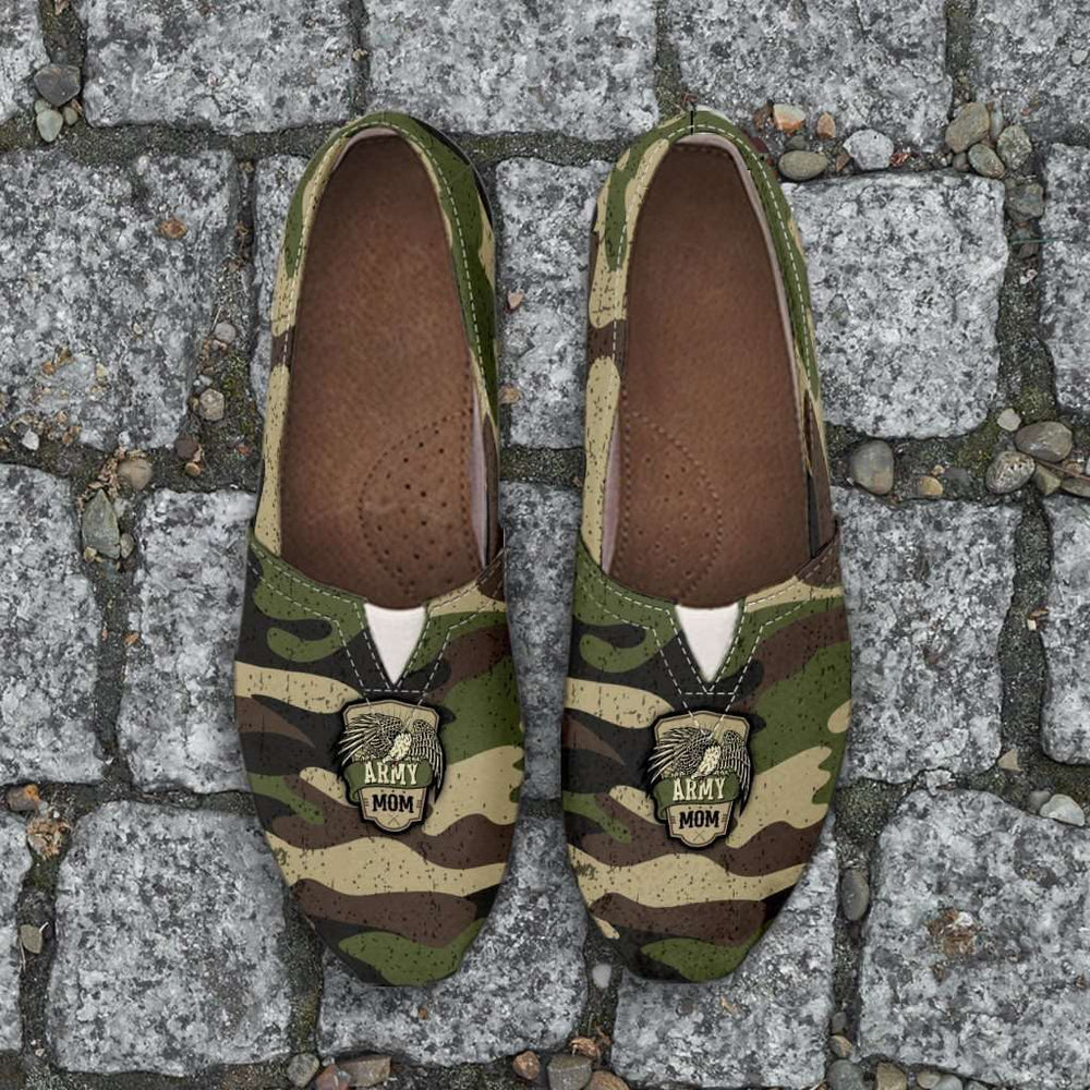 Designs by MyUtopia Shout Out:Army Mom Camouflage Casual Canvas Slip on Shoes Women's Flats