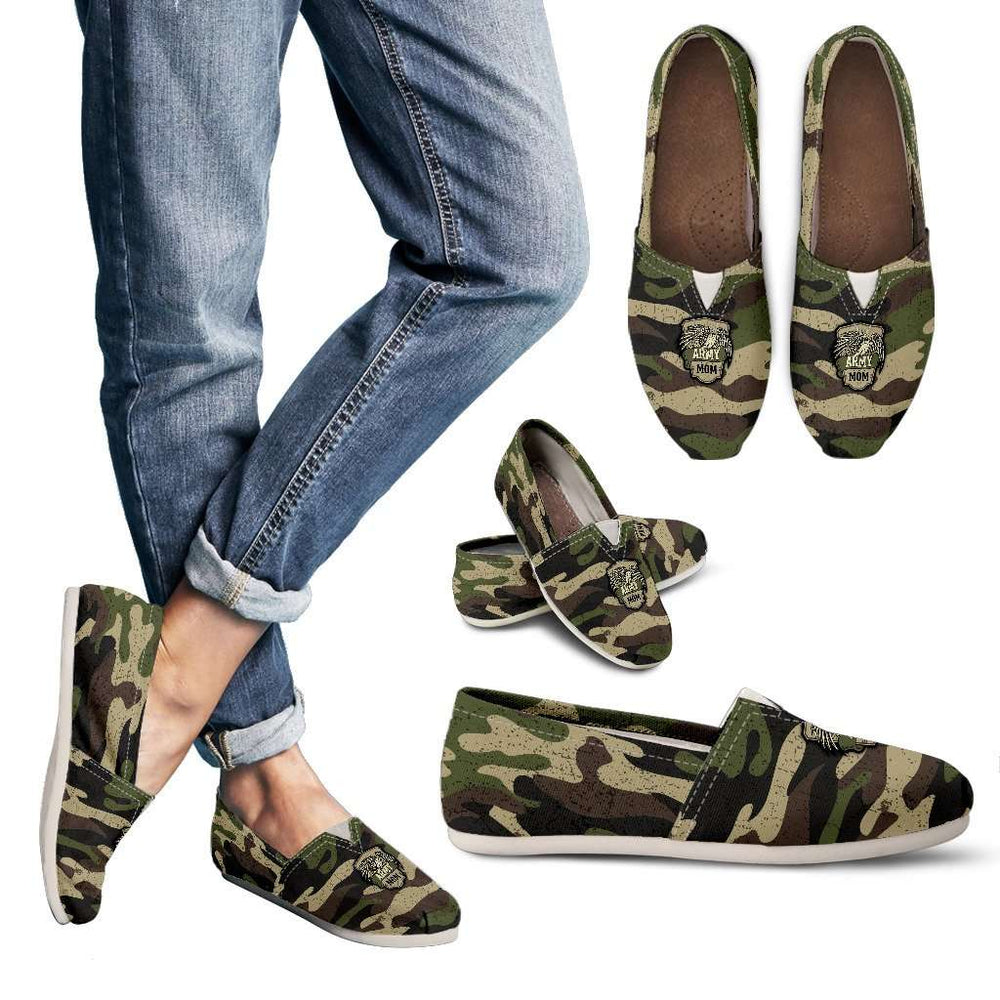 Designs by MyUtopia Shout Out:Army Mom Camouflage Green Camo Print Women's Casual Canvas Slip on Flats