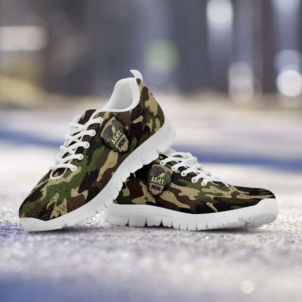 Army Mom Green Camouflage Mesh Fabric Running Shoes Designs by MyUtopia Shout Out