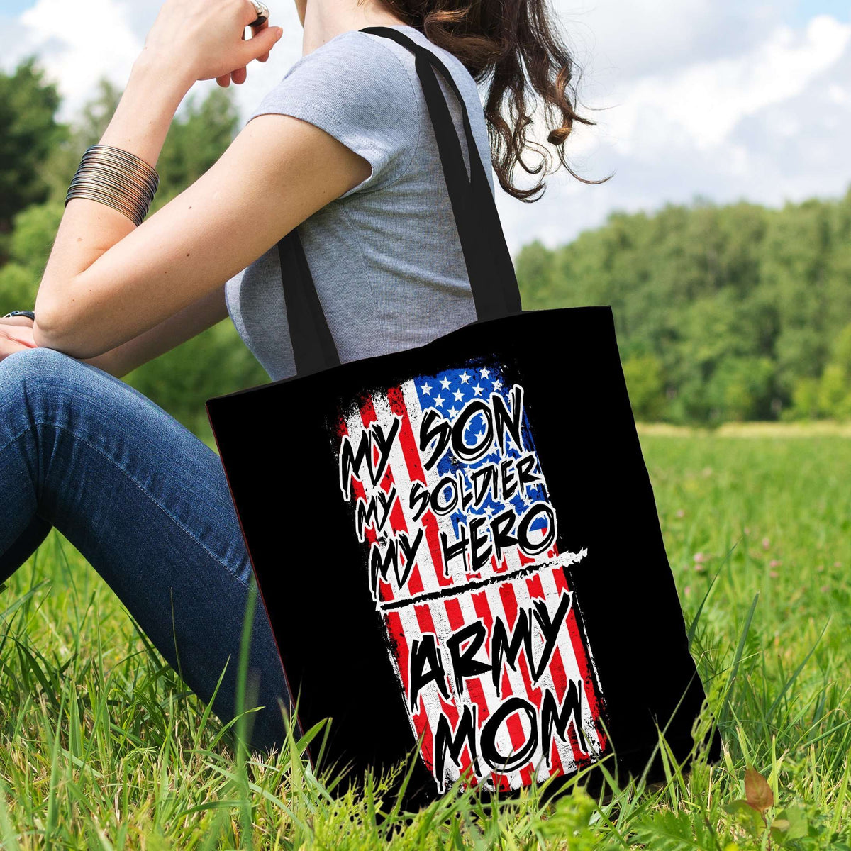 Designs by MyUtopia Shout Out:Army Mom Fabric Totebag Reusable Shopping Tote