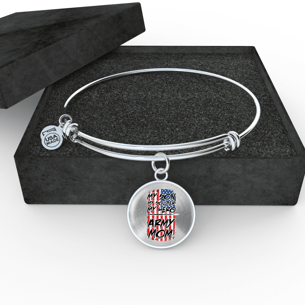Designs by MyUtopia Shout Out:Army Mom Personalized Engravable Keepsake Bangle Bracelet,Silver / No,Wire Bracelet
