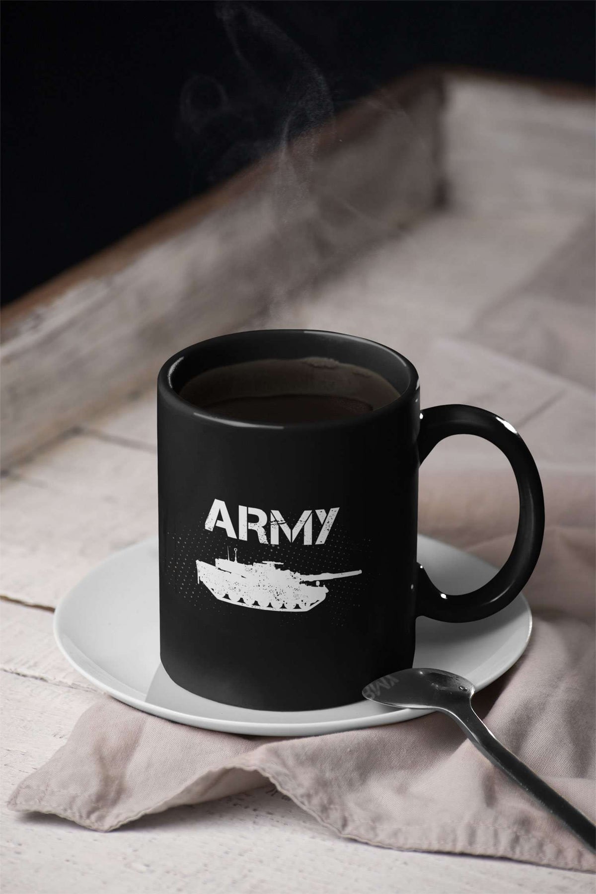 Designs by MyUtopia Shout Out:Army Tank Ceramic Coffee Mug - Black,11 oz / Black,Ceramic Coffee Mug