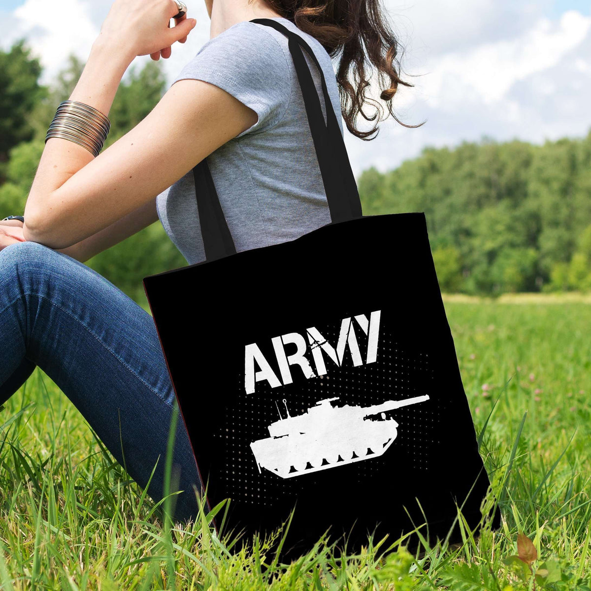 Designs by MyUtopia Shout Out:Army Tank Fan Fabric Totebag Reusable Shopping Tote