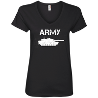 Load image into Gallery viewer, Designs by MyUtopia Shout Out:Army Tank Ladies&#39; V-Neck T-Shirt,S / Black,Ladies T-Shirts
