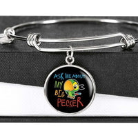 Load image into Gallery viewer, Designs by MyUtopia Shout Out:Ask Me About My Big Pecker Engravable Keepsake Bangle Round Bracelet,Silver / No,Bracelets

