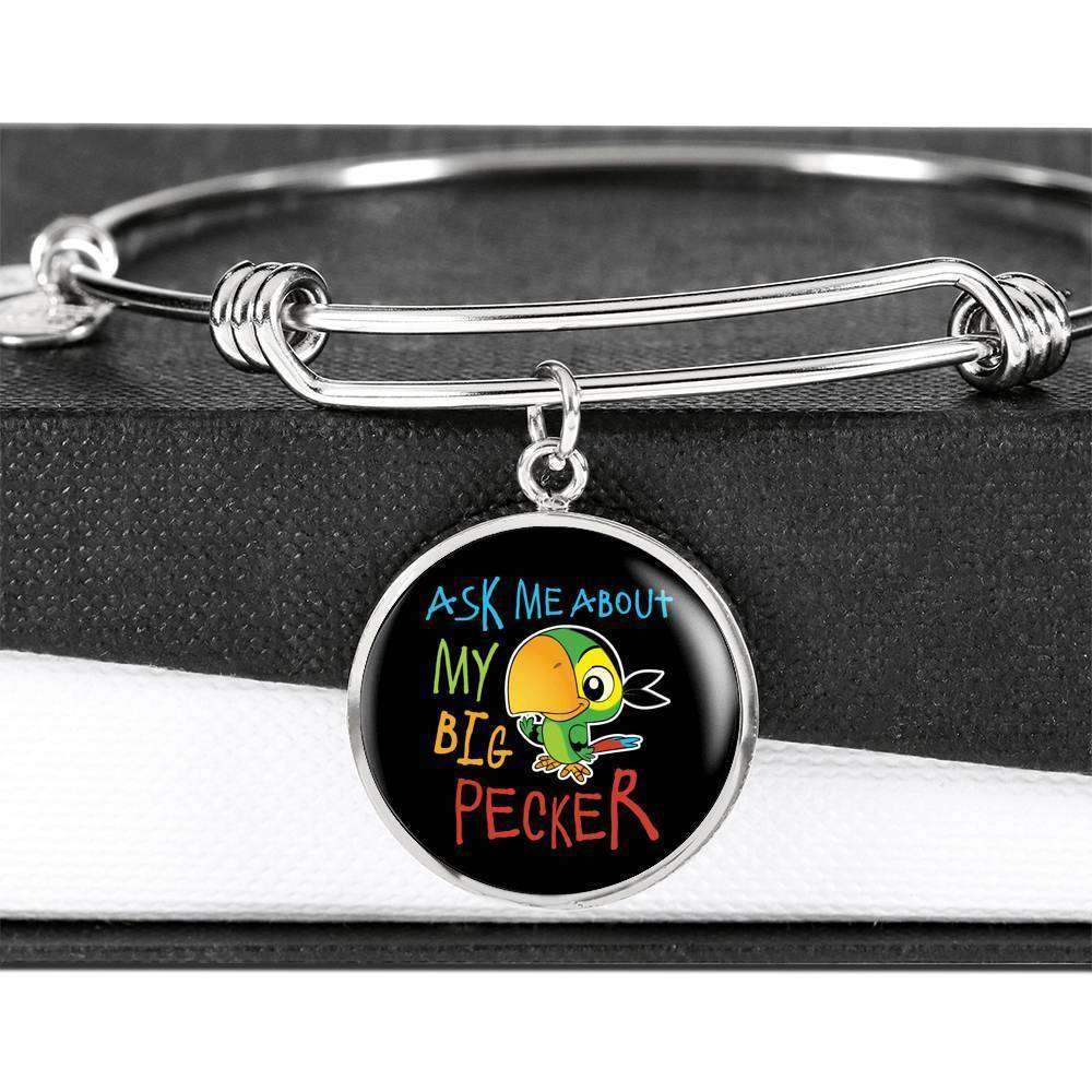 Designs by MyUtopia Shout Out:Ask Me About My Big Pecker Engravable Keepsake Bangle Round Bracelet,Silver / No,Bracelets