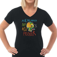 Load image into Gallery viewer, Designs by MyUtopia Shout Out:Ask Me About My Big Pecker Ladies V-Neck Tee
