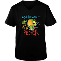 Load image into Gallery viewer, Designs by MyUtopia Shout Out:Ask Me About My Big Pecker Ladies V-Neck Tee,Black / S,Ladies T-Shirts
