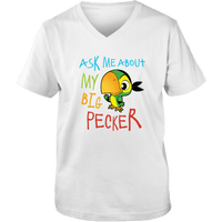 Load image into Gallery viewer, Designs by MyUtopia Shout Out:Ask Me About My Big Pecker Ladies V-Neck Tee,White / S,Ladies T-Shirts
