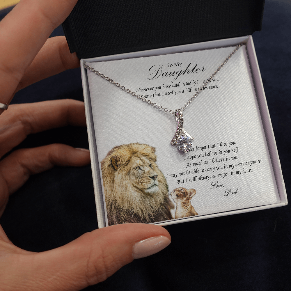 To My Daughter Cubic Zirconia Ribbon Necklace with Personalized Message