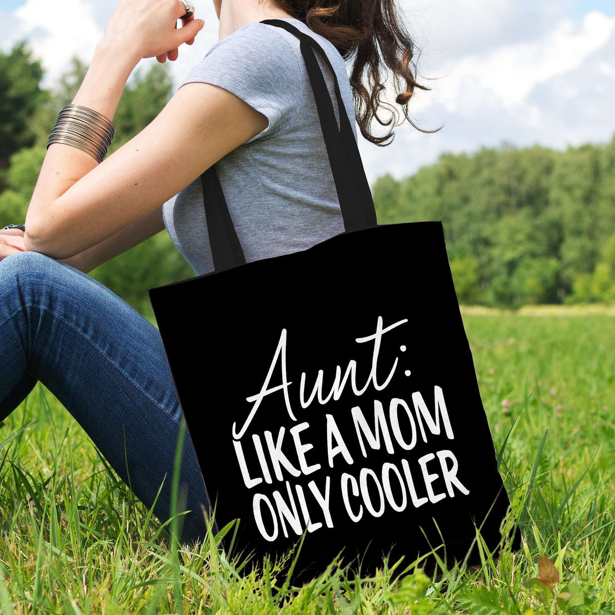 Designs by MyUtopia Shout Out:Aunt: Like A Mom Only Cooler Fabric Totebag Reusable Shopping Tote