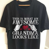 Load image into Gallery viewer, Designs by MyUtopia Shout Out:Awesome GrandMa Adult Unisex Black T-Shirt,S / Black,Adult Unisex T-Shirt

