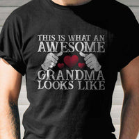 Load image into Gallery viewer, Designs by MyUtopia Shout Out:Awesome GrandMa Adult Unisex Black T-Shirt
