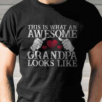 Load image into Gallery viewer, Designs by MyUtopia Shout Out:Awesome GrandPa Adult Unisex Black T-Shirt
