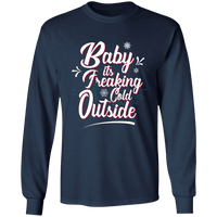 Load image into Gallery viewer, Designs by MyUtopia Shout Out:Baby It&#39;s Freaking Cold Outside - Ultra Cotton Long Sleeve T-Shirt,Navy / S,Long Sleeve T-Shirts
