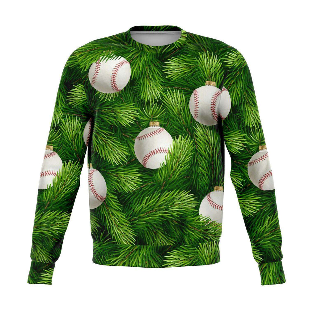 Designs by MyUtopia Shout Out:Baseball Christmas Tree - Funny Christmas Fleece Lined Fashion Sweatshirt,XS,Fashion Sweatshirt - AOP